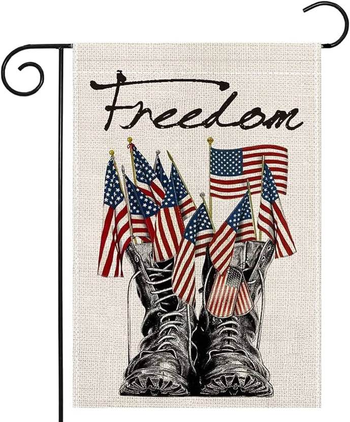 Memorial Day Garden Flag Double Sided, Freedom Boots Yard Decorations, 12.5 X 18 Inch Outdoor Decor for Backyard Farmhouse Porch Patio House, Burlap Welcome Yard Flag