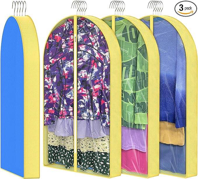 50" Hanging Garment Bags for Closet Storage Clothes, Zipperd Suits Bag With 4" Gussetes for Organizing Coat Sweater Jacket Shirts Dress, Yellow Protective Moth Proof Bags for Travel.[3 PACK]