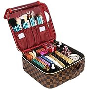 FOOXII Cosmetic Bag Travel Cosmetic Case Professional Train Case Large Makeup Organizer with Removable Compartments, Hard Shell, Women Girls Brush Compartment, Brown