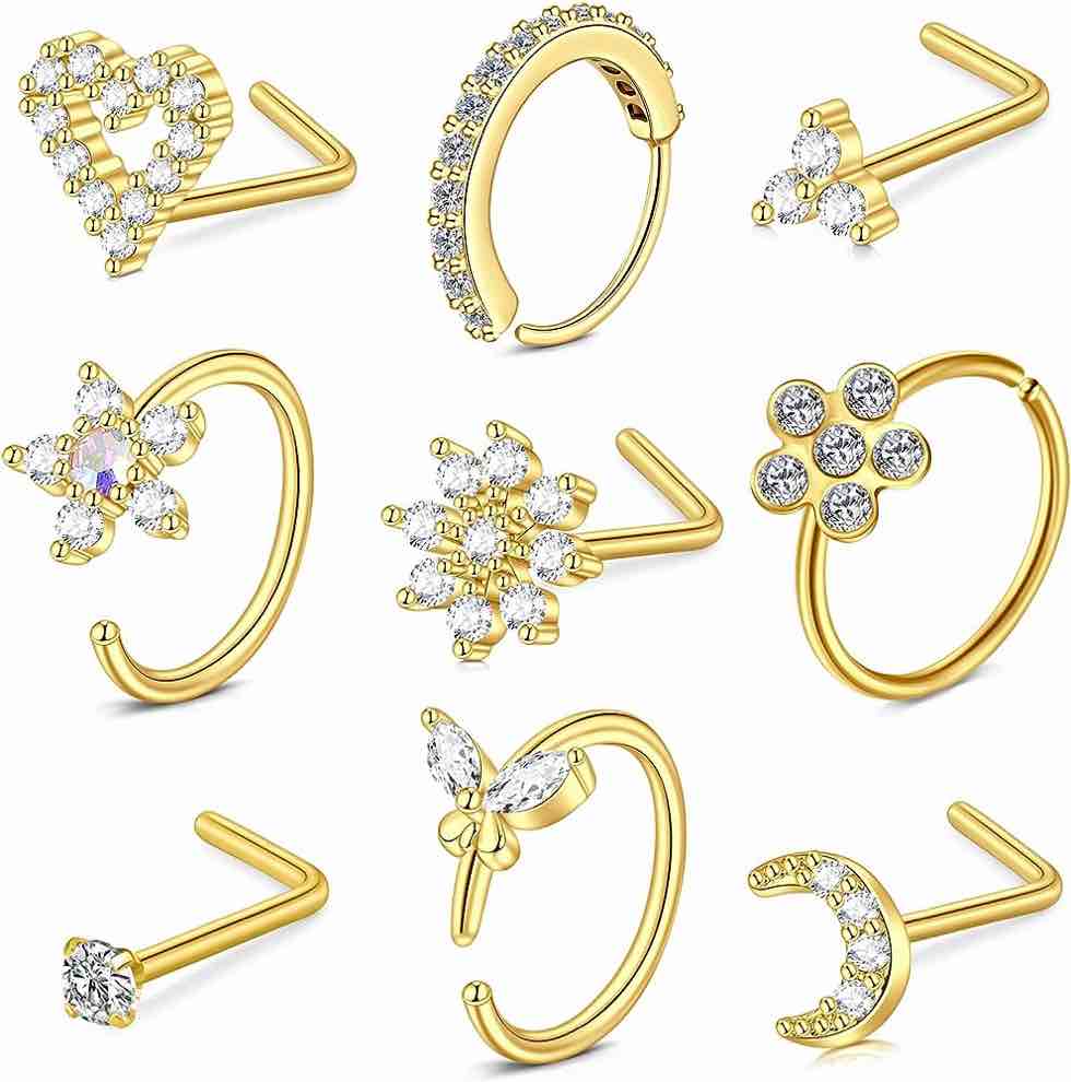 VCMART Nose Rings 18g 20g Nose Rings for Women Surgical Steel Nose Rings Hoops Nose Studs Nose Piercings Silver Rose Gold Nose Piercing Jewelry