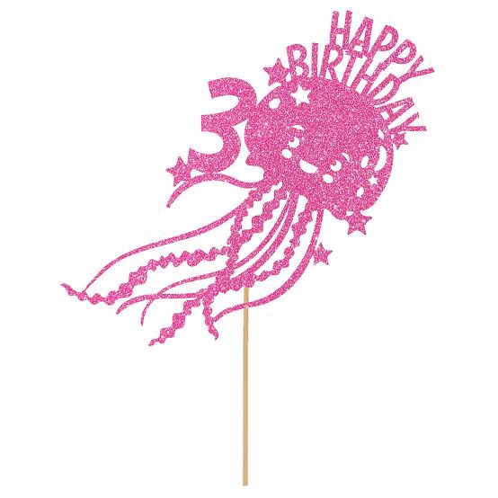 24pcs - Jellyfish Cupcake Toppers for Baby Shower Party, (Pink and Silver)