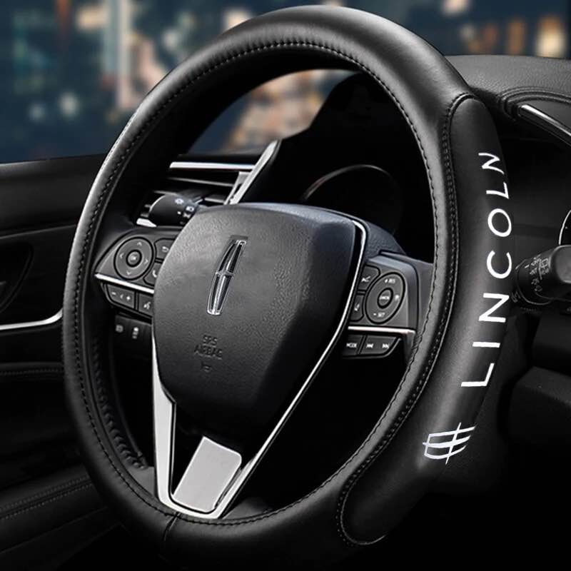 Leather Steering Wheel Cover,Universal for Lincoln 14 15 16 inch Car Steering Wheel