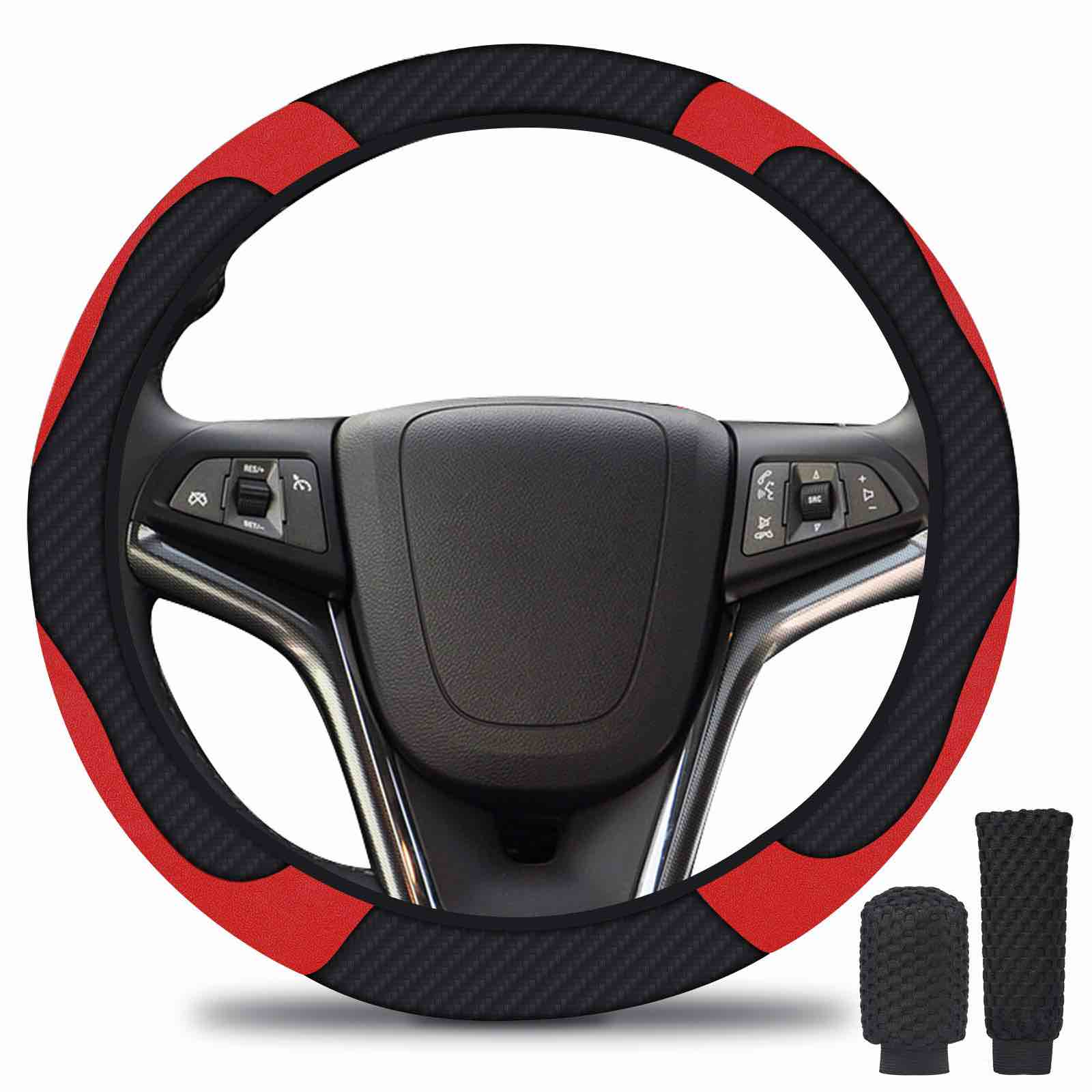 Genuine Leather Steering Wheel Cover Black Red