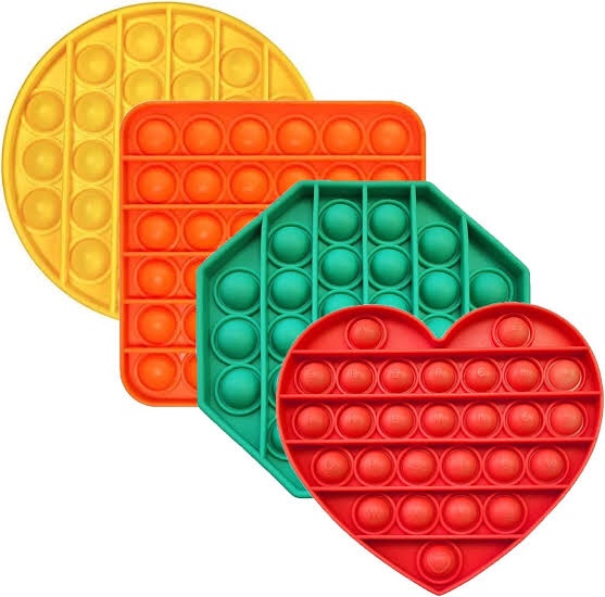 Sensory Toys for Kids and Adults - 4 pcs Soft Silicone Bubble Poppers Fidget Toy Pack-Soft Silicone Poppers Fidget Toys - Stress Relief Pop Fidget Toy Pack with Square, Octagon, Heart, and Circle