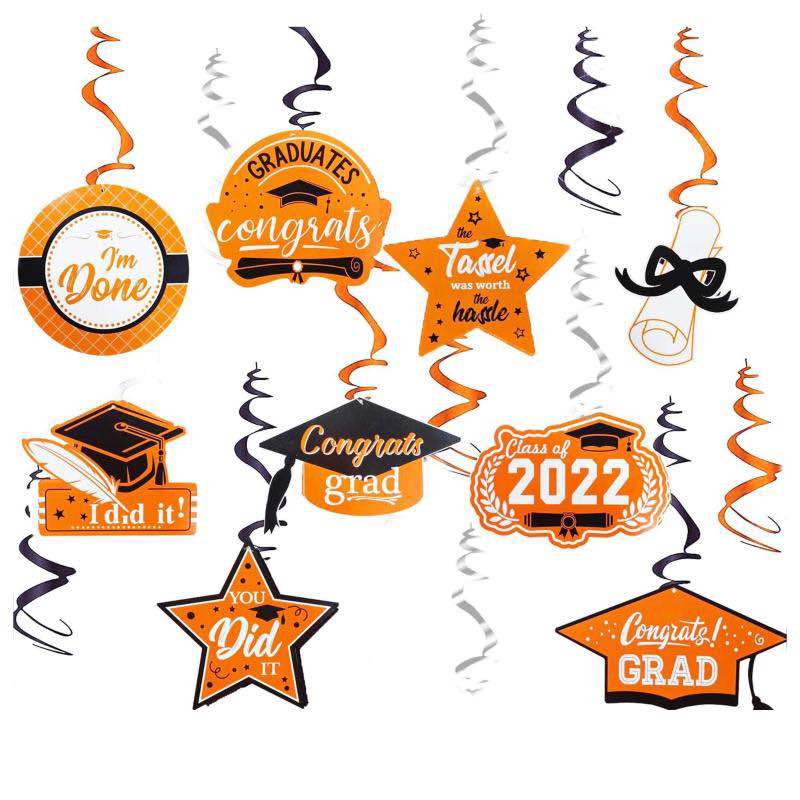 Graduation Party Decorations 2022 Orange Black/Graduation Party Supplies Graduation Banner 2022 Congrats Grad for Graduation Hanging Swirls Class of 2022 Orange Black Ceiling Classroom 2022 Balloons