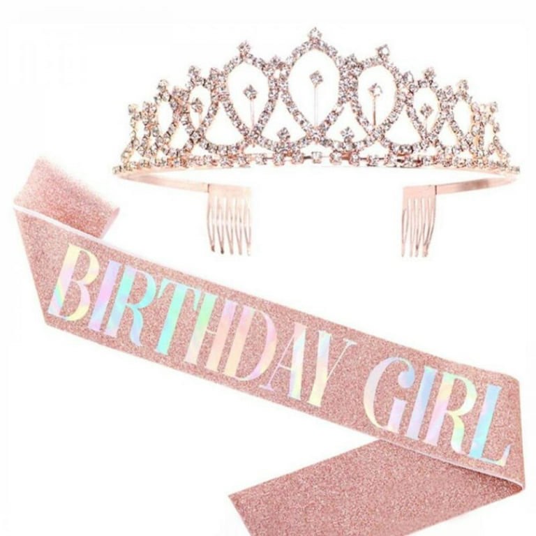 1 Set Girl Birthday Party Etiquette Belt Crystal Crown Tiara Birthday Shoulder Strap Anniversary Happy 18 21 30 40 Party