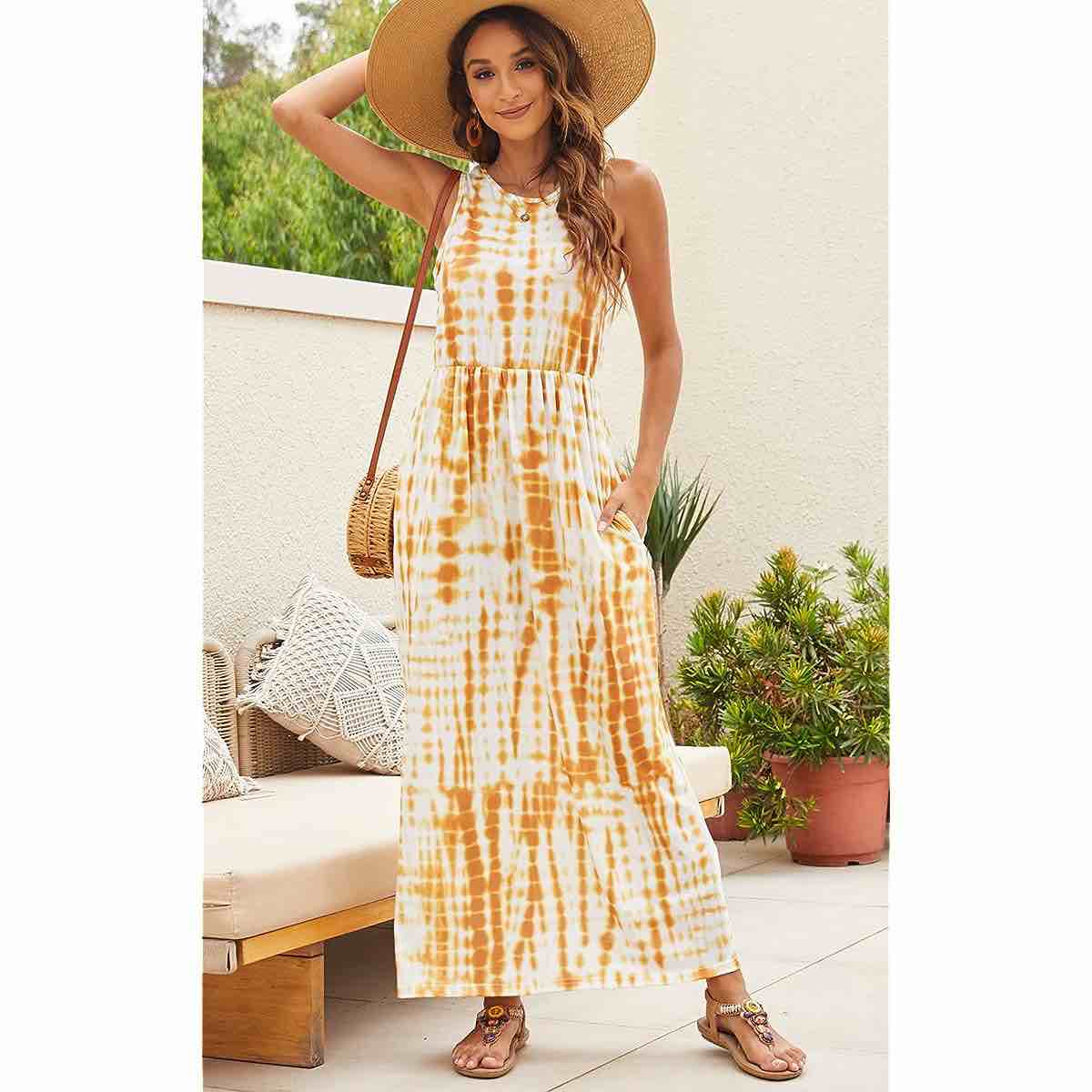 (Size M) Hount Women's Summer Sleeveless Striped Flowy Casual Long Maxi Dress with Pockets