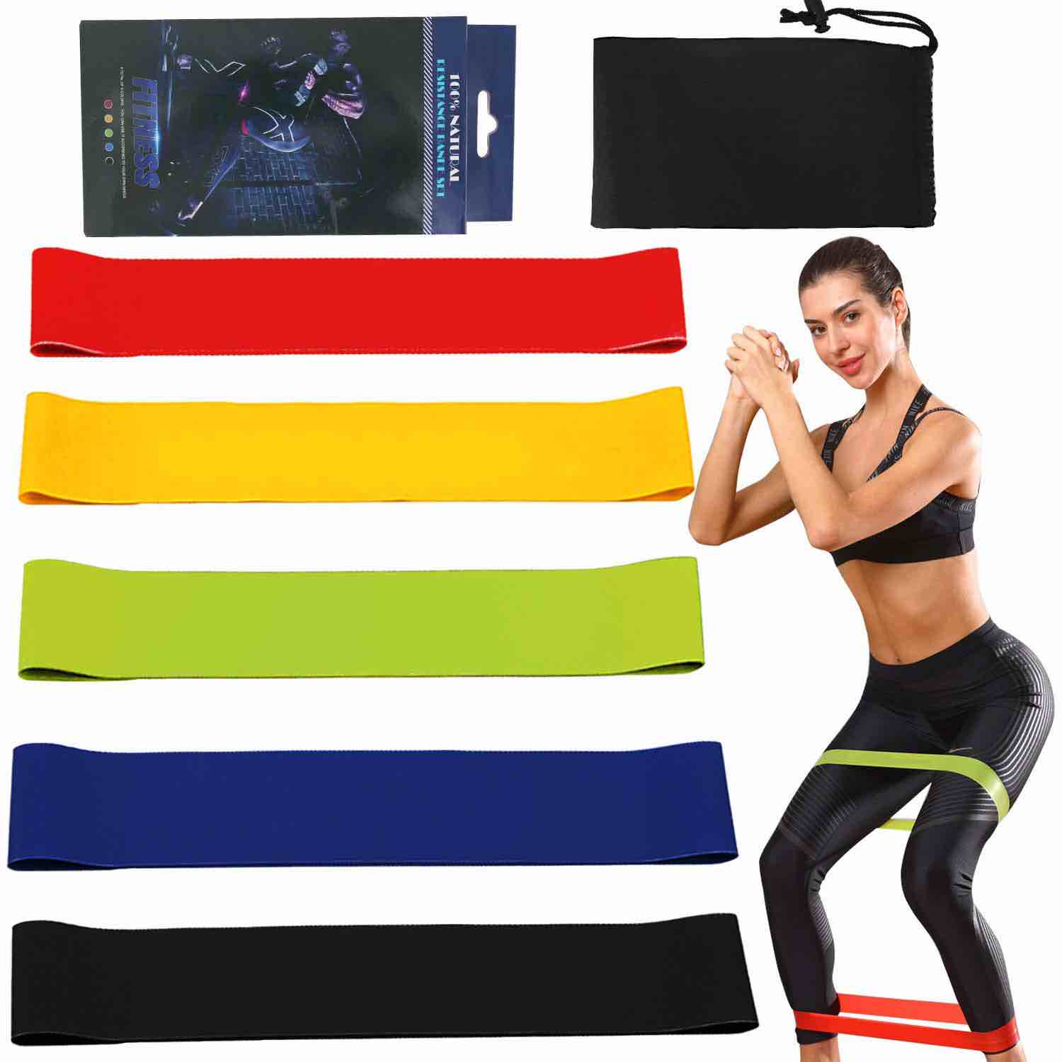 CENGOY Resistance Bands Set, Exercise Bands Home Resistance Loop Bands Fitness/Stretching/Strength Training/Physical Therapy/Yoga Natural Latex Workout Bands - 5 Pack