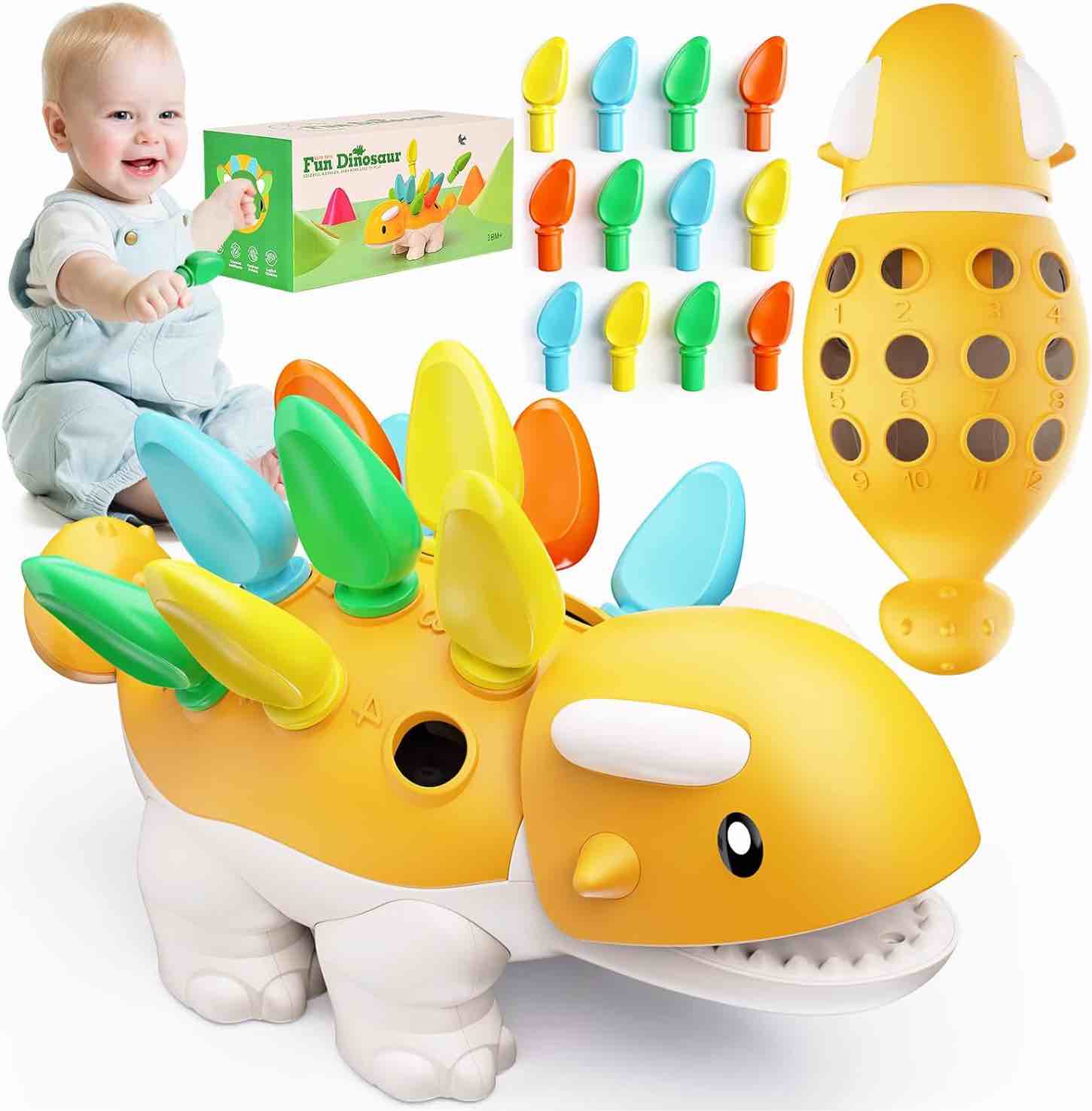 CPSYUB Dinosaur Montessori Toys Toddler Counting Game Sensory Toy Educational Fine Motor Developmental Learning Activities Boys Girls Bath 18 24 Month Ages 2 3 4 Two Years Old Kids Baby Birthday Gift