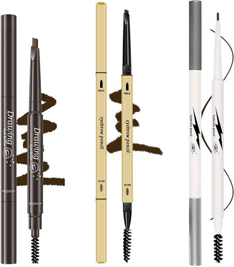 3 Different Eyebrow Pencils, Creates Natural Looking Brows Easily Long Lasting,3-in-1:Eyebrow Pencil *3; Dark Brown #-0531061