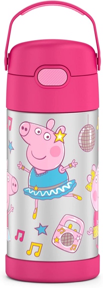 FUNTAINER 12 Ounce Stainless Steel Vacuum Insulated Kids Straw Bottle, Peppa Pig