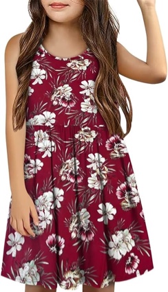 (Large) Yoklass Girls Summer Sleeveless Dress Casual Short Dress Size 5-14 Years