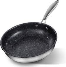 Kseroo 9.5 inch Nonstick Frying Pan Skillet, Stainless Steel Frying Pan, Granite Stone Coating Omelet Pan Egg Pan, Healthy & Safe Cookware Chef Pan, PFOA PFAS Free, Stainless Steel Handle, Oven Safe