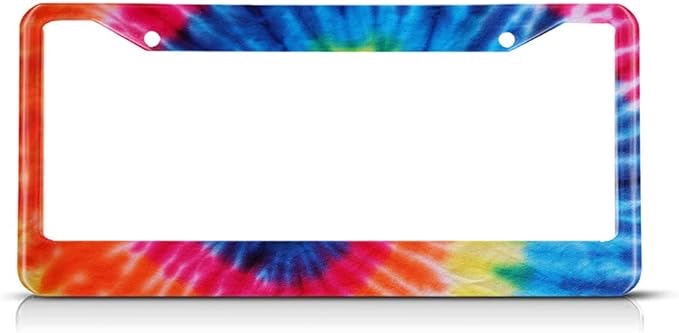Colorful Abstract Tie Dye License Plate Frame Car Cover Tag Holder, Car Accessories Tag Decoration Frame Aluminum with 2 Holes and Screws Decorative Frames 12 X 6 Inch for Us Vehicle Standard Gifts