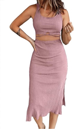 (Small) Acelitt Womens 2023 Summer Sleeveless Tank Dresses Crew Neck Slim Fit Bodycon Midi Dress