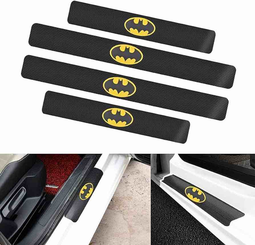 daodi 4Pcs/Set,Car Door Sill Plate Protectors,Carbon Fibre Vinyl Reflective Car Door Sill Decoration Scuff Plate for Batman, forBat-man