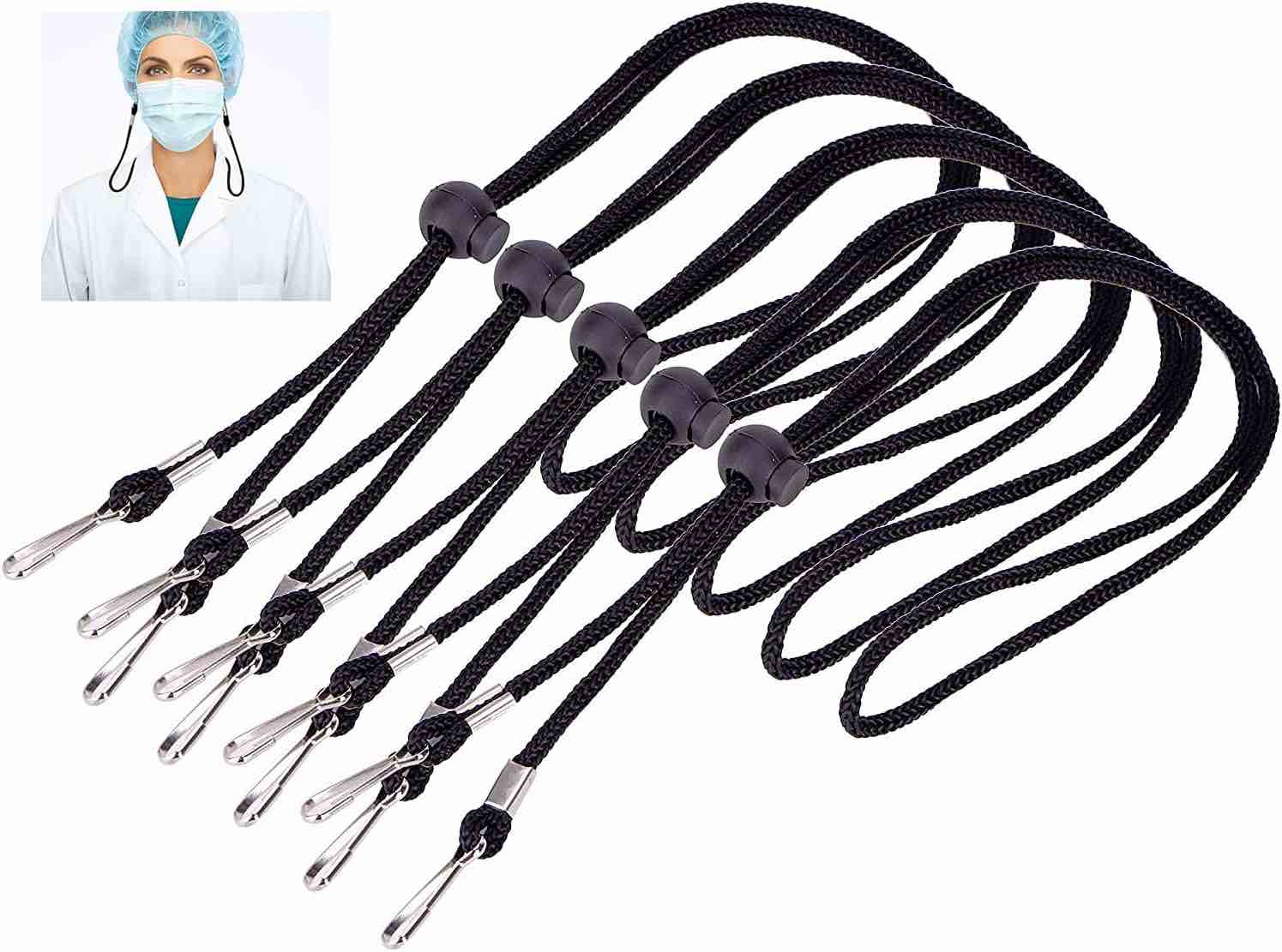 kdracoip Mask Lanyard, Face Mask Lanyards Holders Around Neck For Adults, Kids, Boys,Women And Men, Facemask Lanyard Adjustable Comfortable Around The Neck Rest Ear Saver, 5pack Black