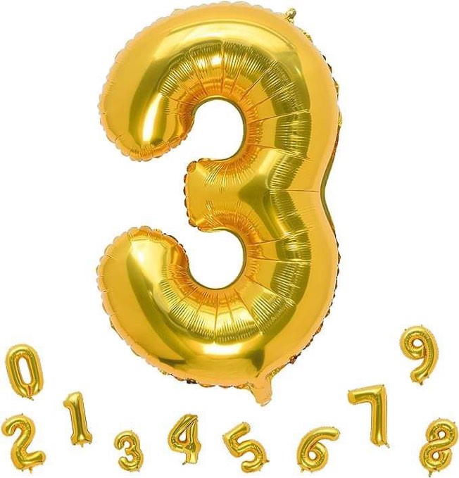 UVTQSSP 32 Inch Gold Number Balloons Set Digital Foil Mylar Balloons with Latex Balloons Birthday Party Wedding Baby Shower Anniversary Celebration Decoration (Gold, Number 3)