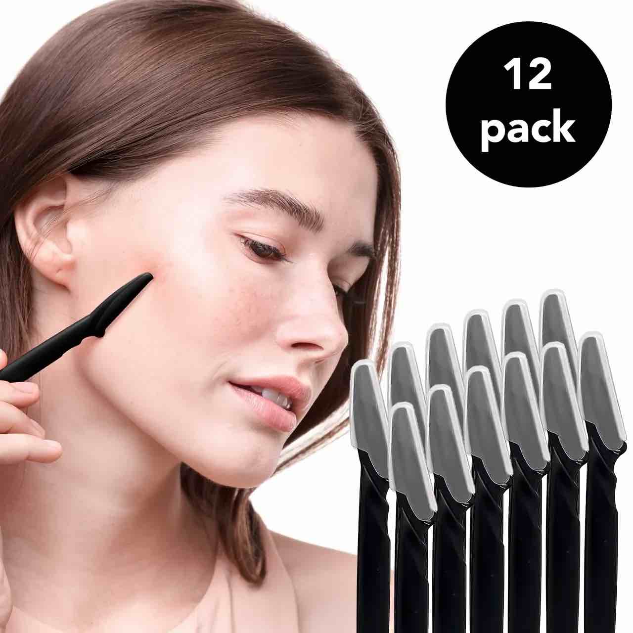 12 Pcs Eyebrow Razor, Face Razor Multipurpose Dermaplaning Razors, Hair Trimmer Shaper Shaver with Safety Cover, Facial Hair Removal for Women Men Body Use (Black)