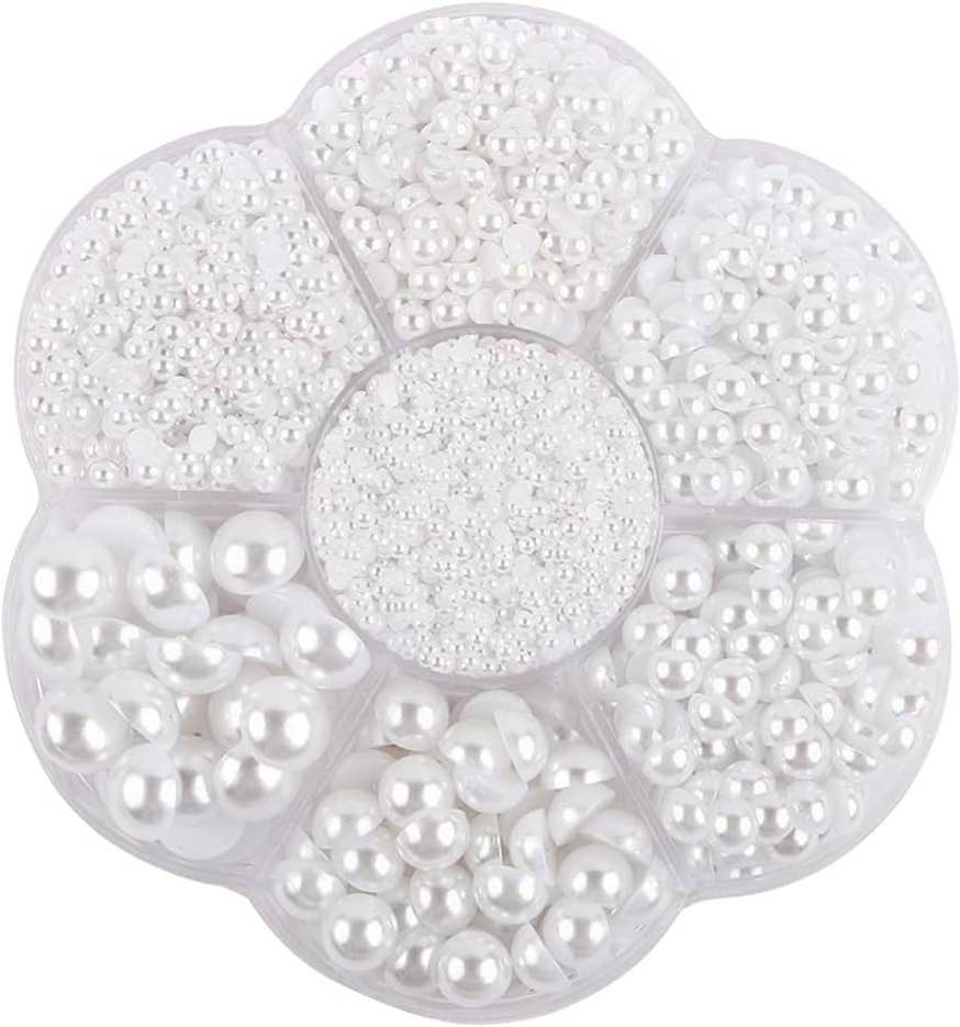 5800 Pcs White Half Pearls for Crafts, Flat Back Half Nail Pearls for Nails Art, Flatback Pearls for Makeup, Multi Size Neatly Organized Crafting DIY Pearl for Artists Creative?2/3/4/5/6/8/10mm?