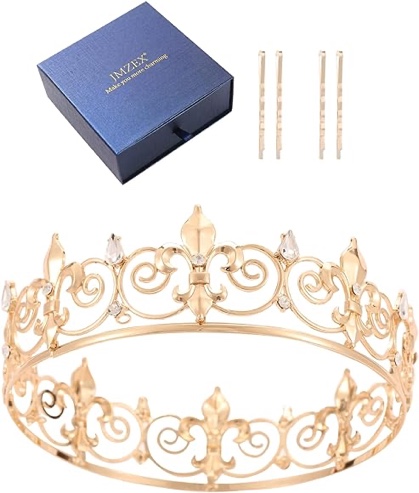 ZEXUAN Royal King Crown Men's Crystal Rhinestone Medieval Fleur De Lis Prom Party Tiaras Crown Costume Accessories