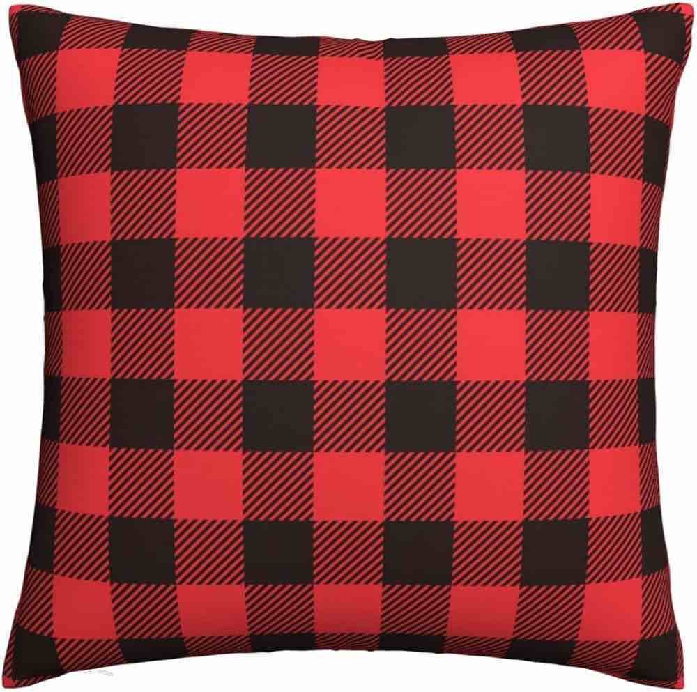 SHINENGST Buffalo Check Plaid Throw Pillow Covers 18x18 Inch Square Polyester Farmhouse Outdoor Pillow Cushion Case for Home Decor Black and Red