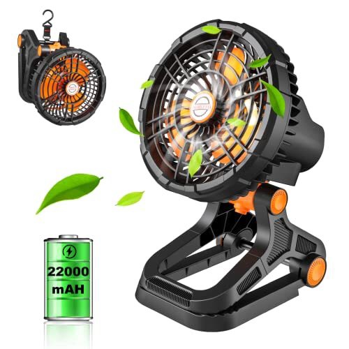 Rovtop Portable Camping Fan With Led Light, 22000Mah Usb Rechargeable Battery Operated Tent Fan, Step-Less Speed/360° Rotation/Timer Outdoor Camp Fan For Picnic, Barbecue, Fishing [Hanging+Clip+Floor]