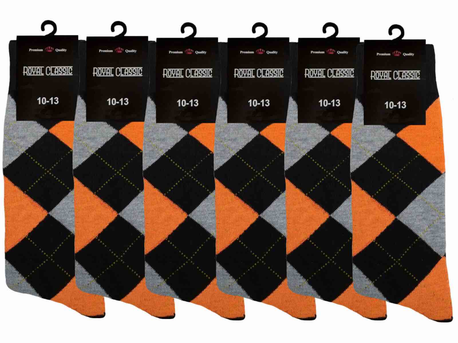 6 PAIRS MEN'S SOCKS ARGYLE BLACK ORANGE WEDDING COTTON DRESS SOCKS 