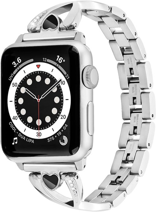 FRUITCAT Watch Band Compatible with Apple Watch 38mm 40mm 42mm 44mm Series 7 6 5 4 3 2 1 SE Women Jewelry Stainless steel Strap with Bling Diamond Replacement Bracelet, Easy Adjustable Metal Bracelet