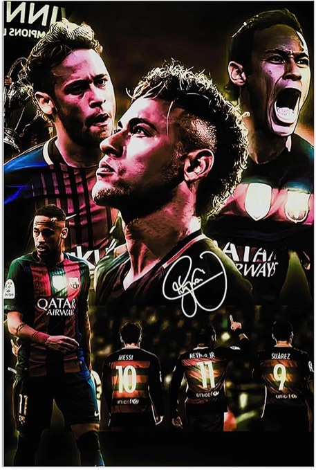 GEROJO - Soccer Star Neymar Print Poster Living Room Bedroom Gym Decor Wall Canvas Decor, Fan Gift - 12×18 Inches Frameless