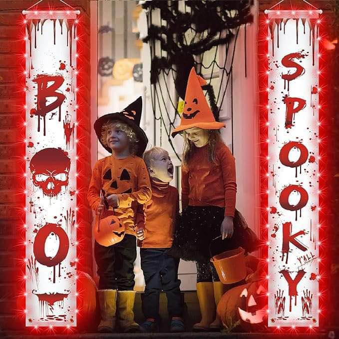 Bloody Hanging Banner for Outdoor/Indoor Home Front Door, Hemming Waterproof Strip Light