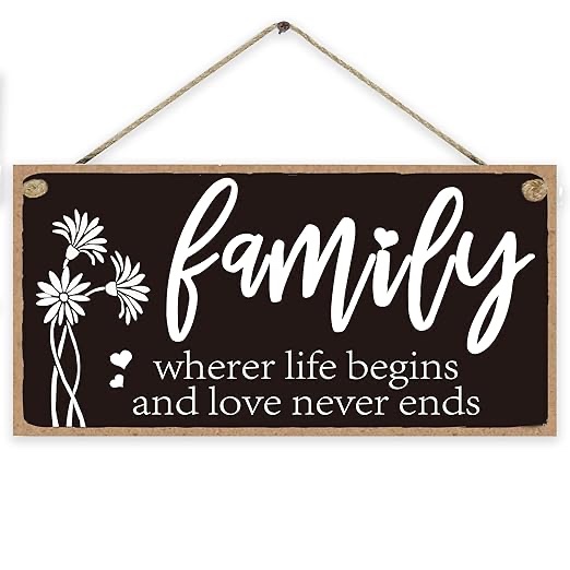 Niuda-Li Rustic Sign Wood Plank Wall Door Hanging Plaque Sign ? Rustic Farmhouse Home Decor --Family Where Life Begins & Love Never Ends(6" X 10.2", black)