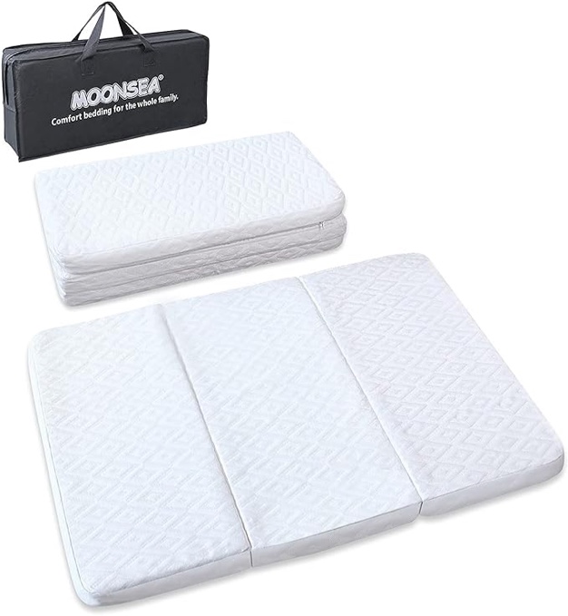 Pack n Play Trifold Mattress Topper, Trifold Playard Pack and Play Foldable Mattress with Ultra Soft Jacquard Water-Resistant Mattress Pad Cover