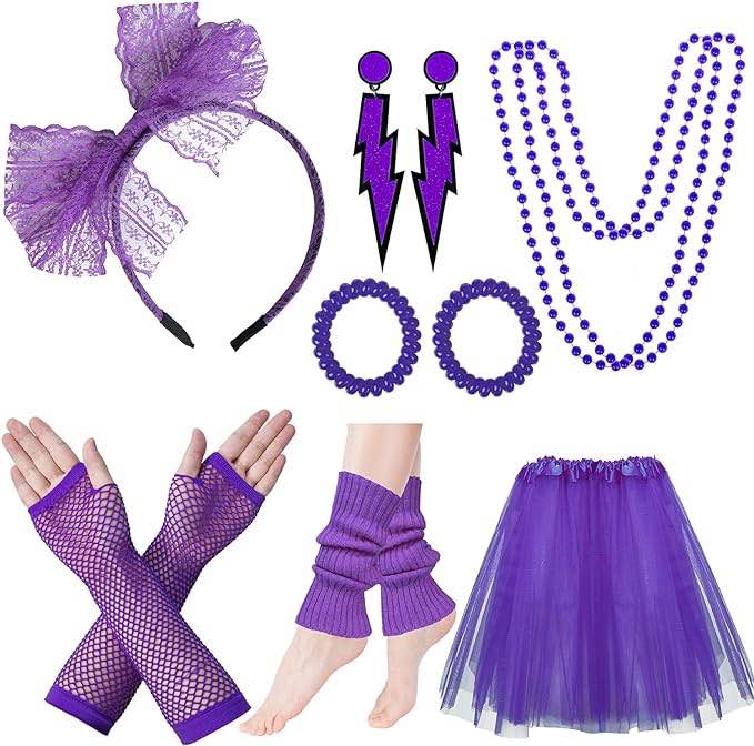 80s Costumes for Women, 80s Accessories Set with Fishnet Gloves Leg Warmers, Tutu Skirts for 1980s Theme Party Outfits