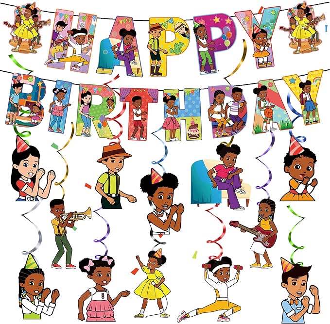 Gracies Corner Birthday Party Supplies Banner and 12*Hanging Swirls for Birthday Decorations, Kids Boys and Girls for Birthday Party Decorations Happy Theme Banners