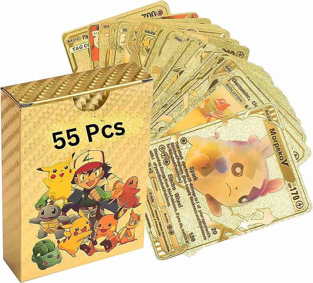 BKDRL 55 Pcs Gold Cards Packs Golden Foil TCG Cards Deck Box for Kids and Adults