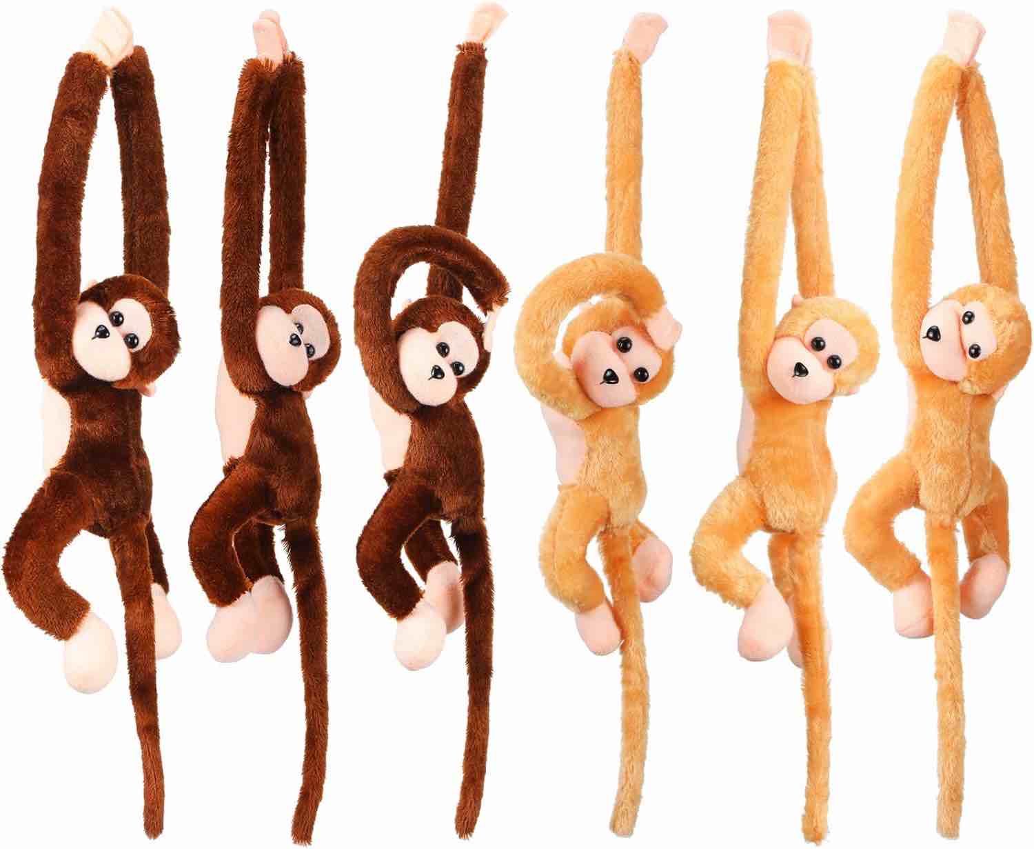 6 Packs Stuffed Monkey 23.6 Inch Hanging Monkey Stuffed Animal Monkey Plush Toy with Hook and Loop Fasteners Hands Large Stuffed Animal Monkey for Teens and Adults Christmas Decor Khaki, Brown