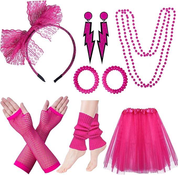 80s Costumes for Women, 80s Accessories Set with Fishnet Gloves Leg Warmers, Tutu Skirts for 1980s Theme Party Outfits
