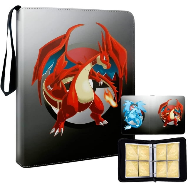 Card Binder for Pokemon Trading Cards, 4-Pocket Card Holder Binder, Fits 440 Standard Size Cards with 55 Removable Sleeves, Display Storage Carrying Case TCG (Dragon)
