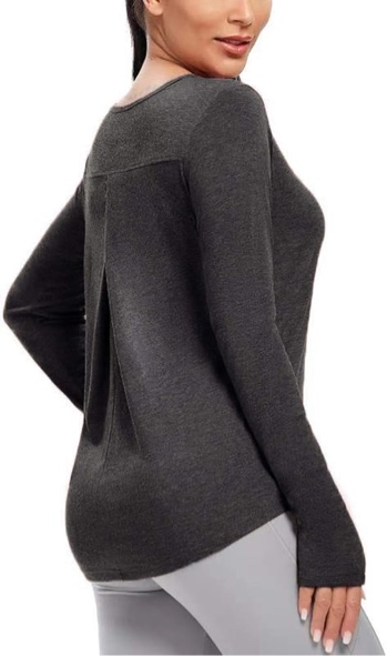 CUQY Women’s Long Sleeve Workout Tops for Yoga Running Gym, Athletic T-Shirts with Thumb Holes (Dark Gray, Small)