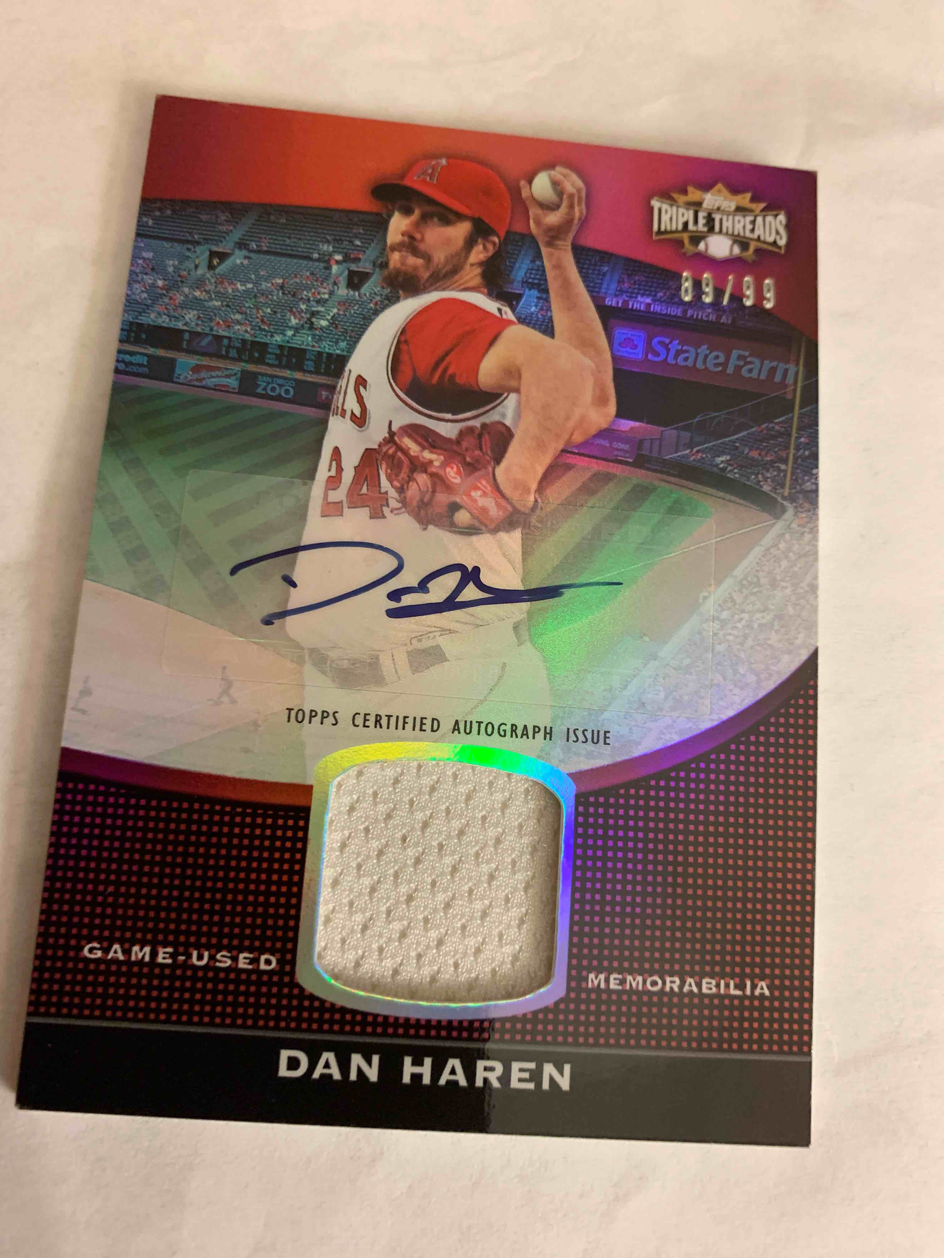 2011 Topps Triple Threads #TTUAR-99, Dan Haren Rookie, Jersey, Autographed Card, # 89 of 99