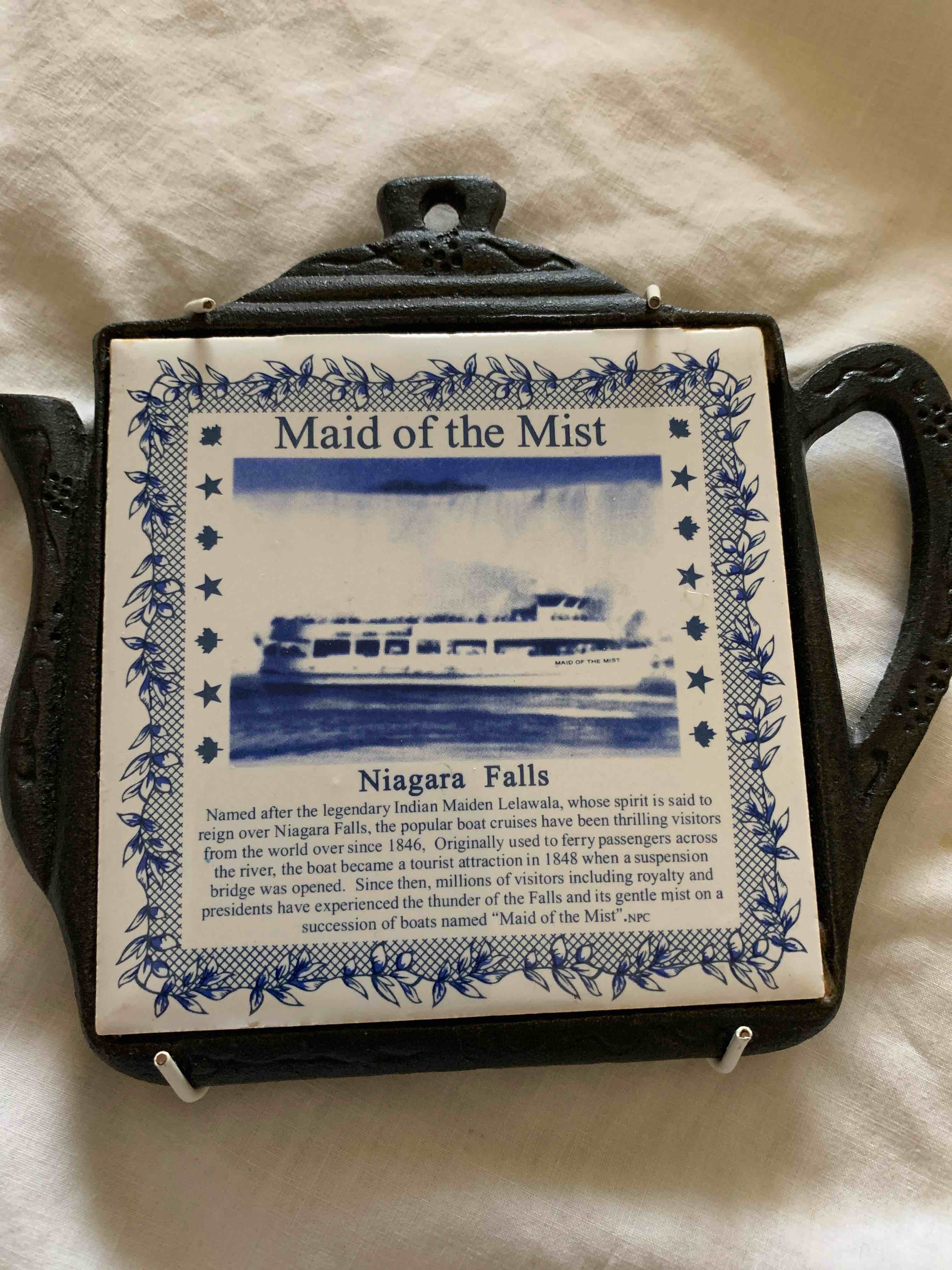 Iron Teakettle & Tile Trivet, Maid of the Mist