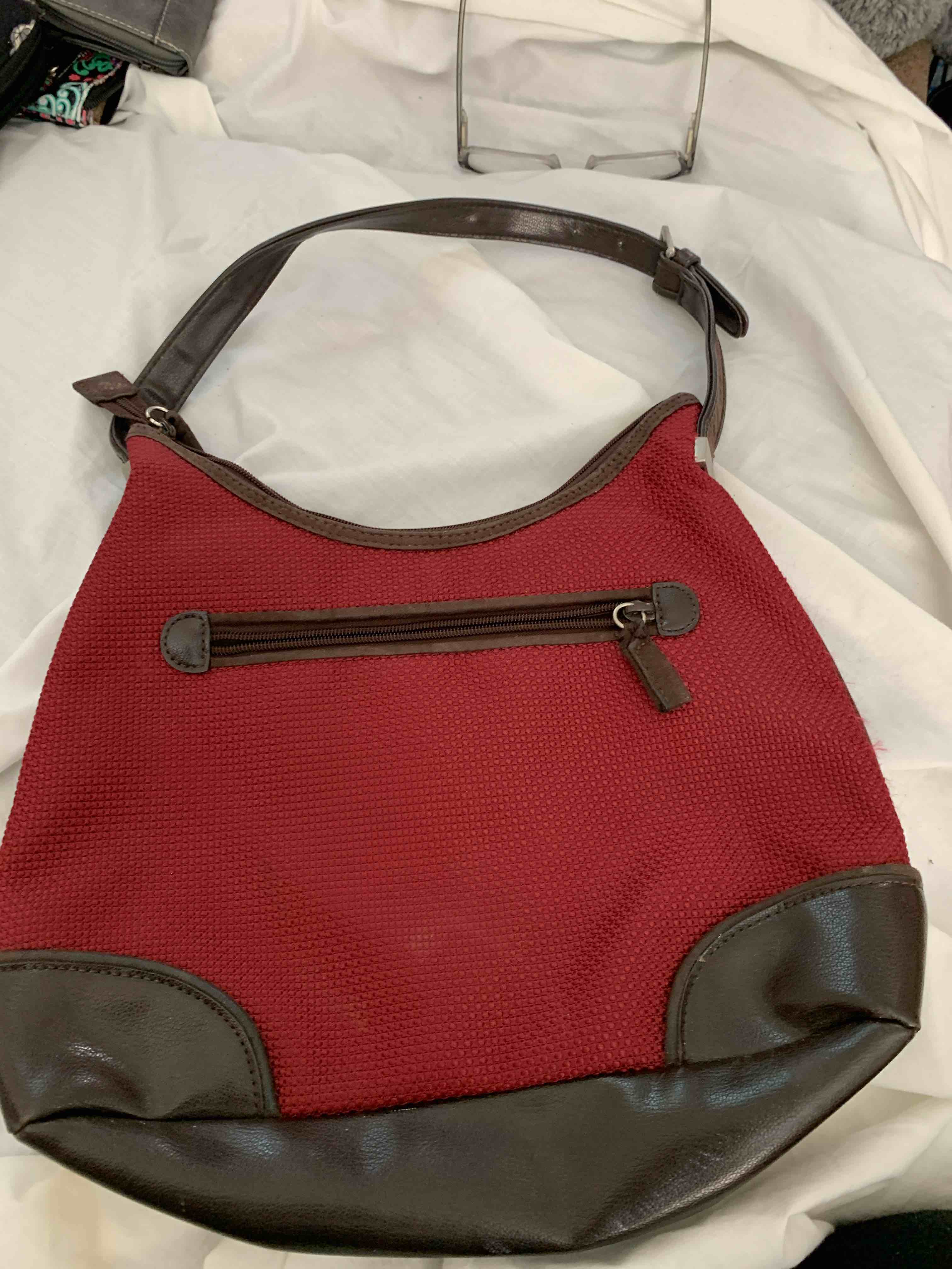 Sak Purse Maroon With Brown Leather 