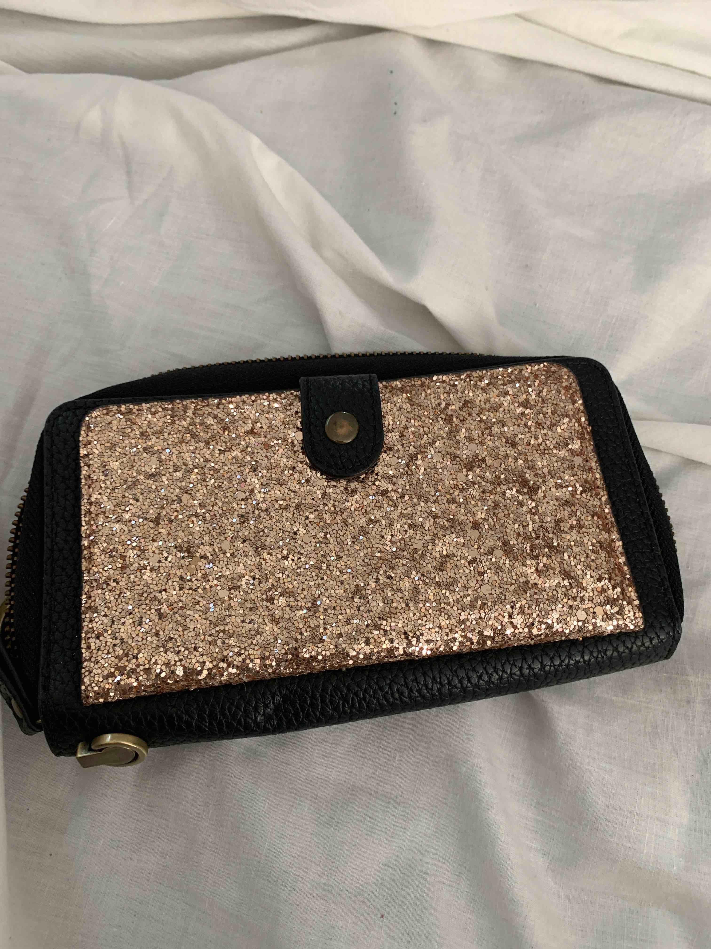 Black Leather with Gold Glitter Change Purse 
