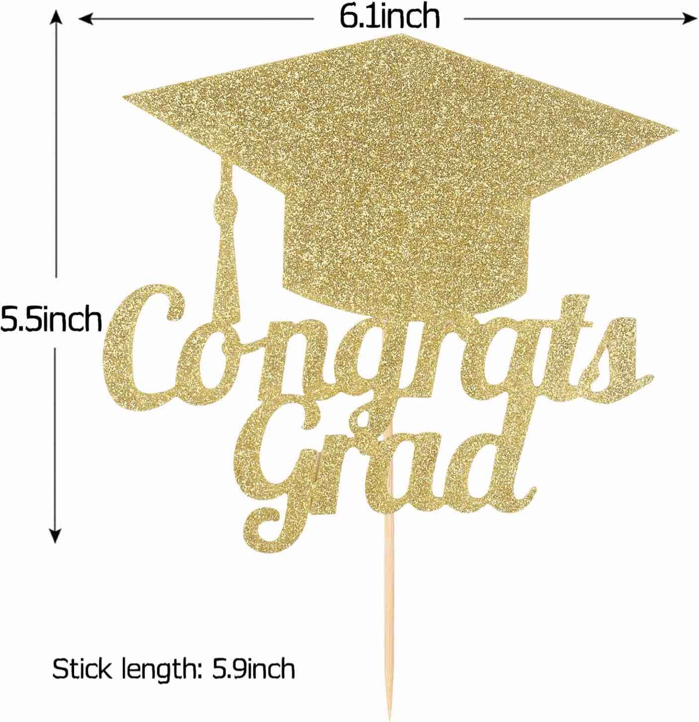Congrats Grad Graduation Cake Topper, Class of 2024 Graduation Party Cake Decorations Supplies(Gold)