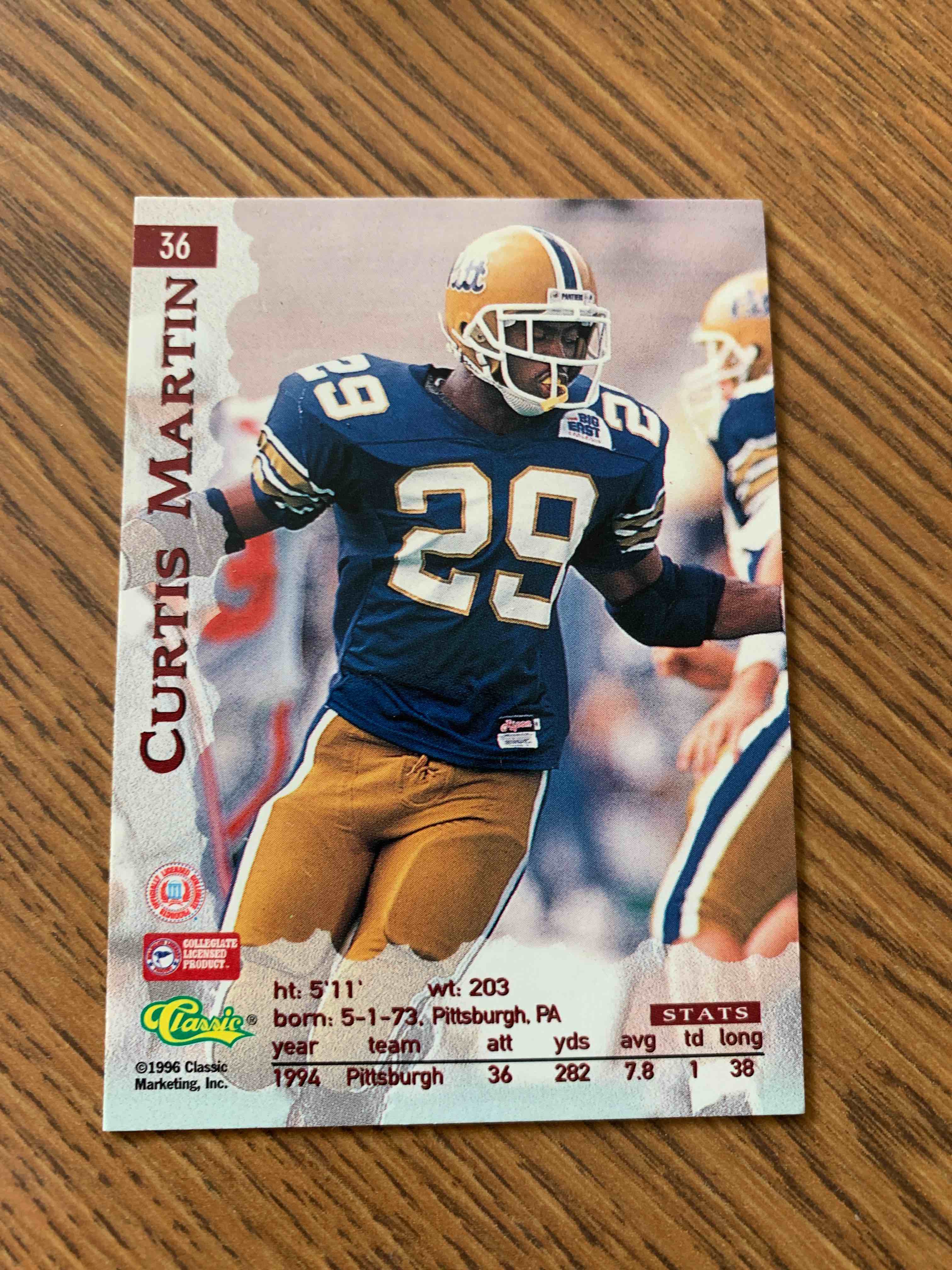 1996 Classic Football #36, Curtis Martin