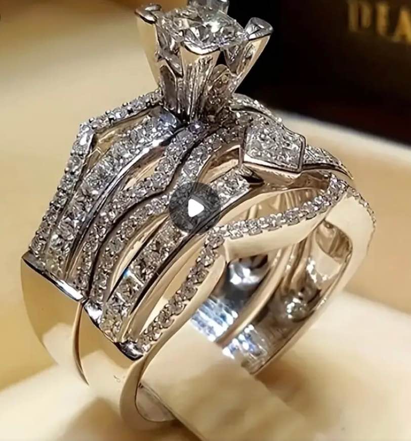 2pcs Gorgeous Luxury Zircon Engagement Ring - Perfect Anniversary Gift For Couples Unique Accessories In The Jewelry Collection