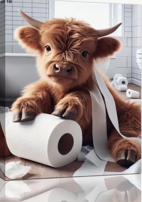 Charming Highland Cow Canvas Art Print, 12X16" - Frameless Bathroom Wall Decor, Cute Animal Print For Modern Home & Toilet