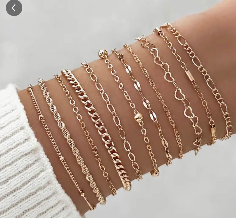 11pc Simple Style Thin Chain Bracelet Set Stackable Hand Chain Jewelry Decoration For Daily Wear