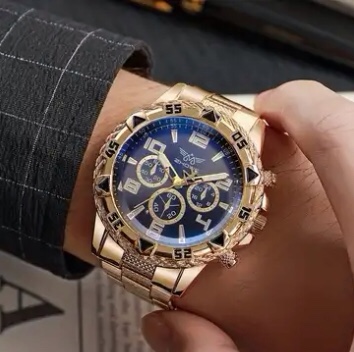 Men's Business Golden Quartz Watch Date Dial Steel Band Wrist Watch Ramadan Valentine's Day Gifts For Him